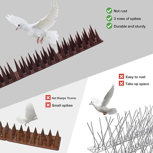 12-pack 3-delade fågelpiggar i plast för staket och tak med plastpiggar för att förhindra ekorrar, kråkor, katter och fåglar -AD2- dark brown