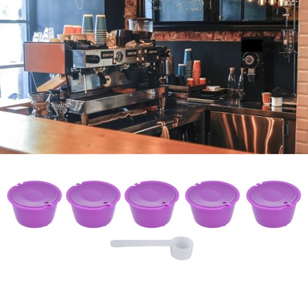 5 st 50 ml kaffekapslar återanvändbar kaffefilterkopp med sked för DOLCE GUSTO kaffemaskin Lila{f2}-AD8-