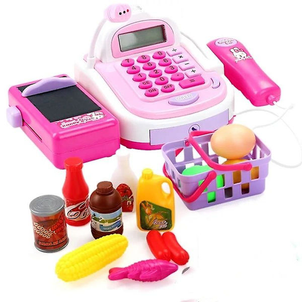Mini Simulerad Supermarknadskassa Rollspel Kassaapparat Barn Låtsaslek Tidiga Utbildningsleksaker 1st (Rosa) -FD4-