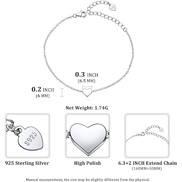 Minimalistisk armbånd i 925 sterlingsølv med hjerte, måne, stjerne, bar og lotus for kvinner, 16cm + 5cm (forlengelse)-AD4-