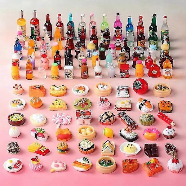 100 kpl Miniatyyri Ruokamalli Nukkekotiin, Mini Ruoka Juoma Pullo Muoto Lelut, Nukkekotitarvikkeet, Keittiö Ruoka Lelut Aikuisille Teini-ikäisille Lapsille -FD3-