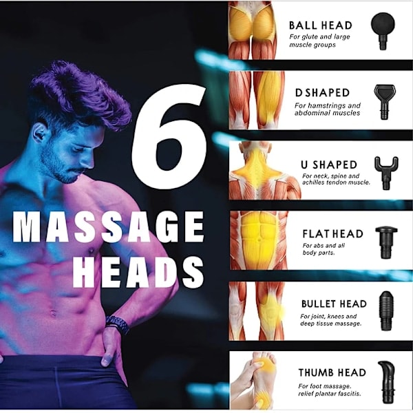 Massagepistol med 6 utbytbara munstycken -AD11-