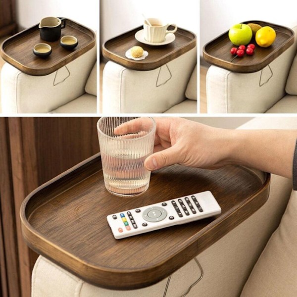 Foldbart Sofa Armbakkebord i Træ, Robust Sofa Armlænsbakke Organizer, Robust Sofa Armlænsbord til Spisning, Drikkevarer, Snacks, Fjernbetjening{GKS}-AD4-