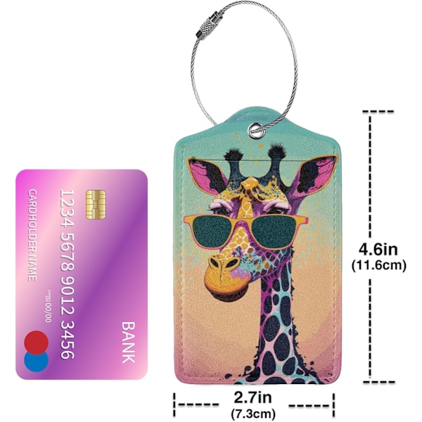 2 st Giraff Bagageetiketter för Resväska, Söta Unika Läder Väsketiketter Identifierare Sekretesskydd ID-etikett med Hållbart Stål -AD6-