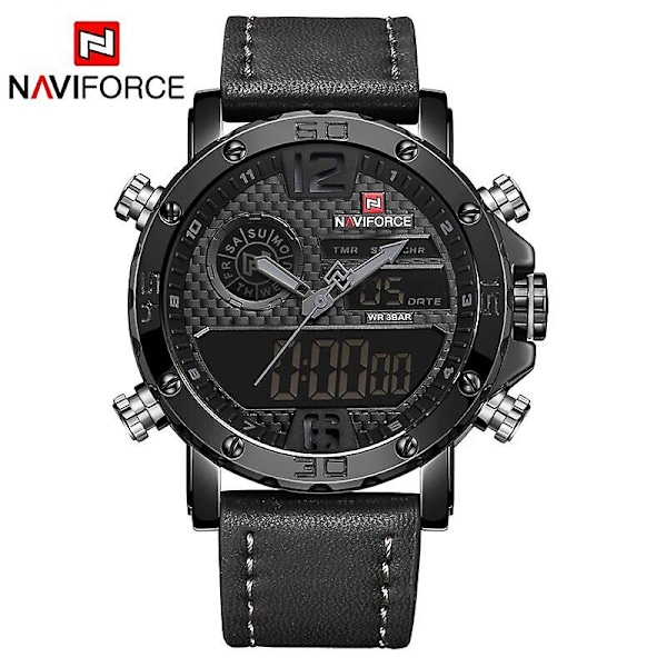 Mens  To Luxury Brand Men Leather Sports  Naviforce Men's Quartz Led Digital Clock Waterproof Military Wrist Watch