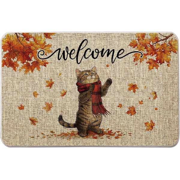 Höst Dörrmatta Katt Lönnlöv Mattor Höstskörd Dörrmatta Thanksgiving Hem Kök Dekoration Golvmattor 50 x 80 cm -AD6-