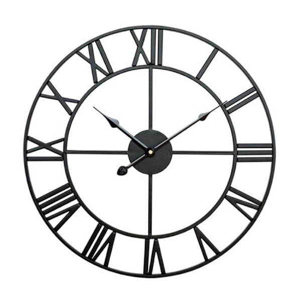 50 cm:n retro olohuoneen takorautainen pyöreä roomalainen hiljainen koristeellinen seinäkello (musta-AD4-