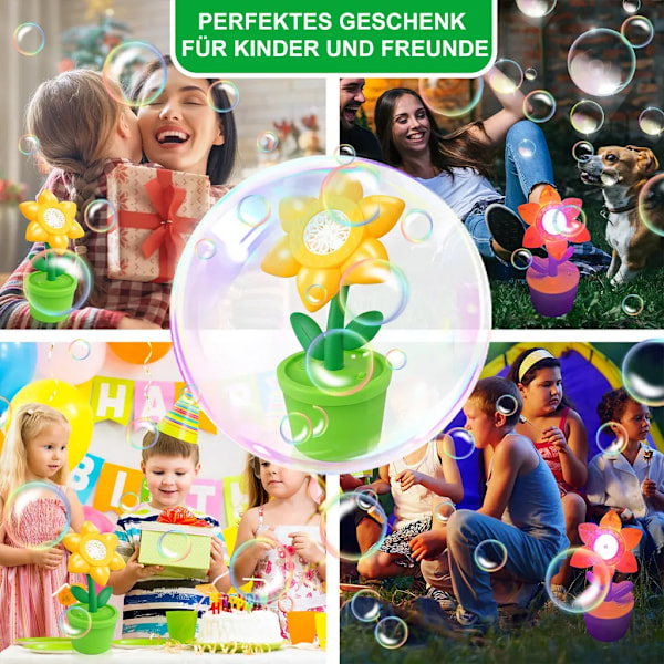Bubbelmaskin solrosor, LED-lampor, uppladdningsbar, musik, bärbar bubbelmaskin för barn, 20 000 bubblor/min.-AD5-
