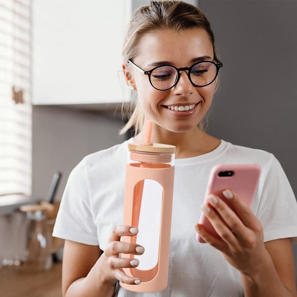 600 ml glasskopp, med lokk og sugerør, sølesikker glassflaske, med lokk, BPA-fri.{sl}-AD8-