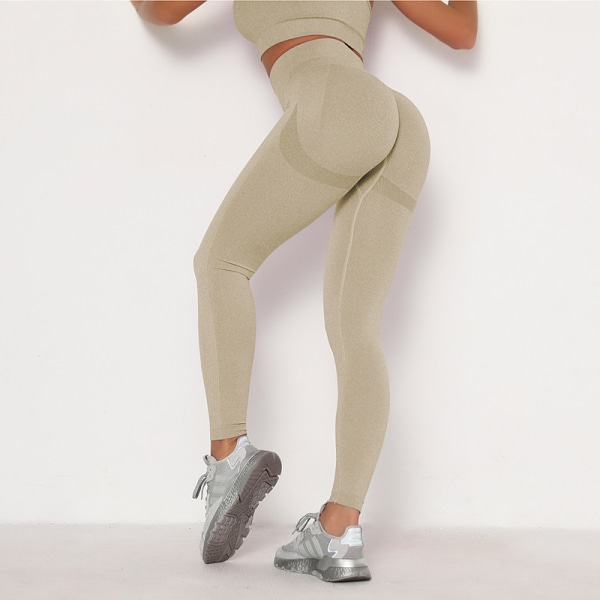 Sport Leggings Hög midja för kvinnor Gym Fitness Workout Sömlösa Yogabyxor Khaki XL