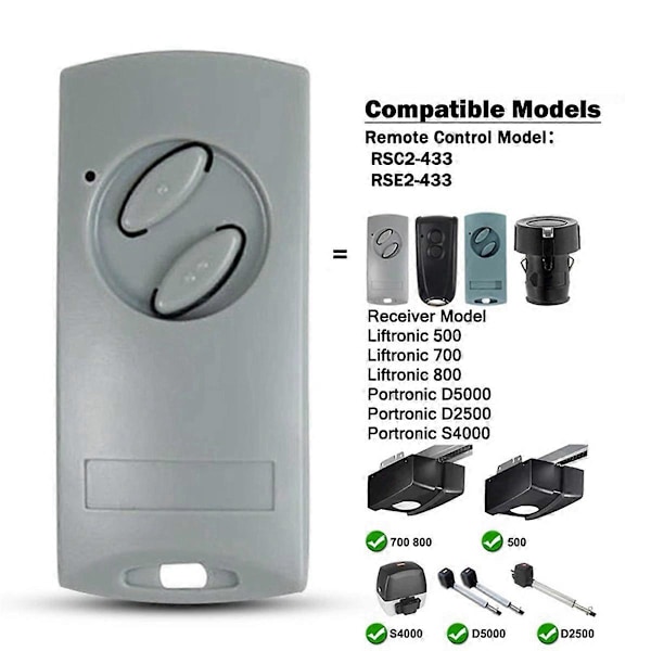 Garageportsöppnare för ECOSTAR RSC2 RSE2 433MHz Fjärrkontroll för ECOSTAR RSC2-433 RSC2-433 Electri{f2}-AD8-