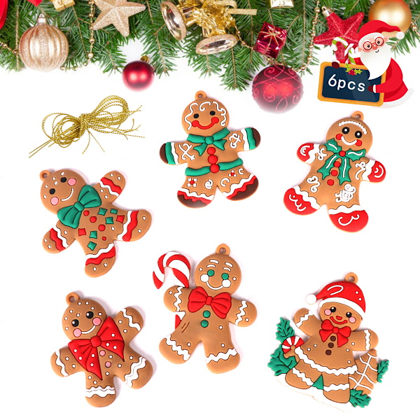 6 stk. Julemand Gingerbread-ornamenter, juletræspynt, 3 tommer, Charms Strømpefyld Mantel Garland Dekoration