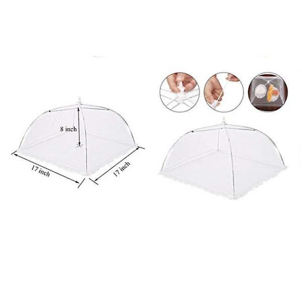 Flughatt, sett med 6 matbeskyttelsestrekk, sammenleggbart lokk, perfekt fluebeskyttelse for mat, frukt, piknik, grill-AD7-