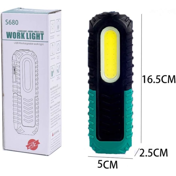 Uppladdningsbar LED-arbetslampa, 15W COB LED-inspektionslampor för bilreparationer, säkerhet, hem, camping, jakt, vandring, grottforskning och fiske