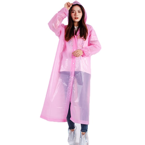 EVA lettvektsregnjakke for voksne, gjennomsiktig, fortykket regnkappe med hette, unisex Pink-FS2--AD3- Pink Flat Mouth