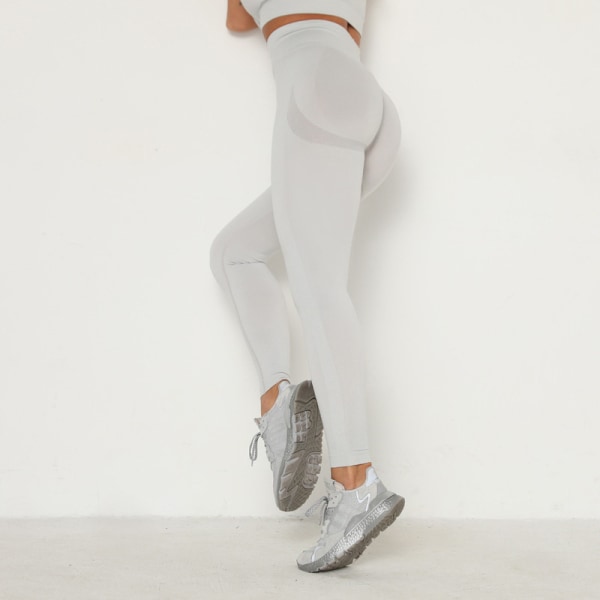 Sport Leggings Hög midja för kvinnor Gym Fitness Workout Sömlösa Yogabyxor Ljusgrå XL