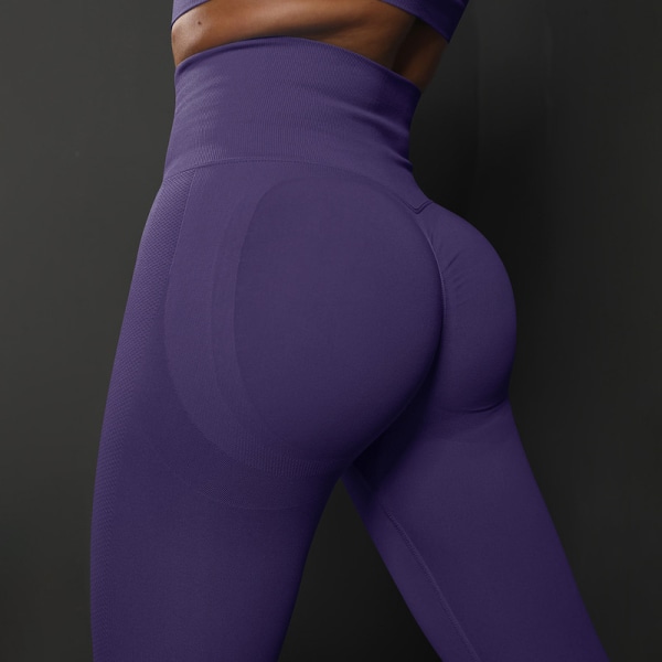 Træningstights Seamless Yoga Fitness Leggings Bukser Mörk violett L