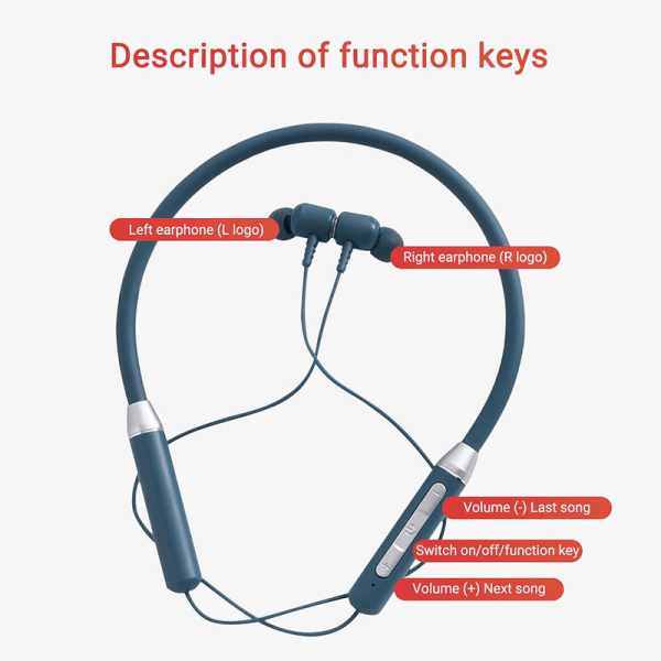 Bluetooth-kuulokkeet, kaulanauhallinen, langaton, korvatulpallinen, liitettävä, korkea äänenlaatu, urheilu, juoksu Blue