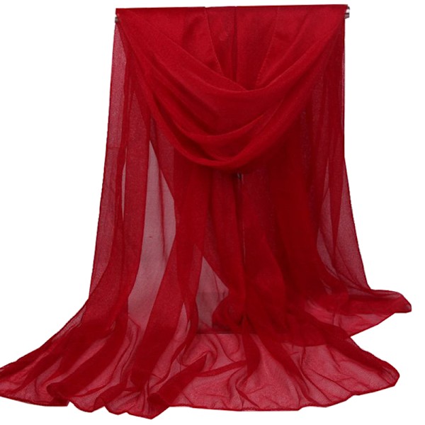 Dam Enfärgad Sommarsjal i Siden Chiffong Poncho Röd-FS2--AD3- Red 165*85cm