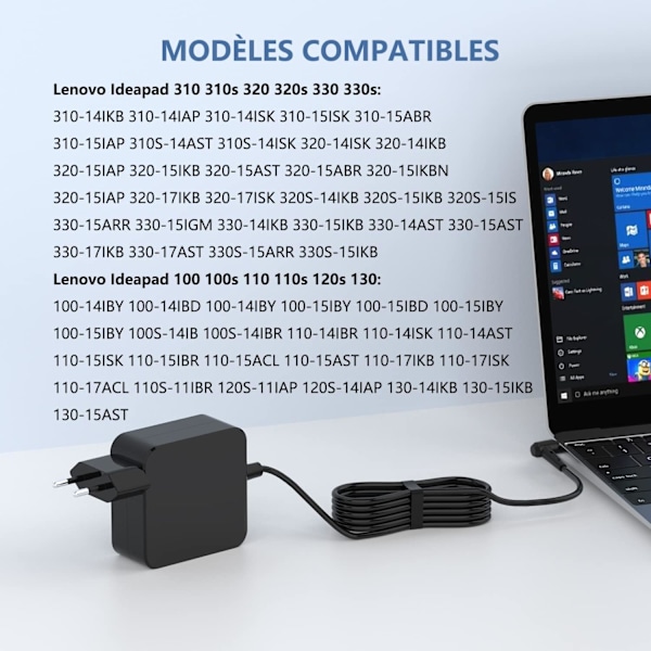 Laddare för Lenovo ideapad 330 330S 320 320S 310 310S 100 110 520 45W 20V 2.25A Adapter-AD4-