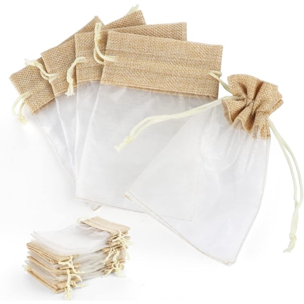 Organza gaveposer, 30 stk. bryllupssmykkeposer, 10x15cm snøre jute gavepose, net slikpose, smykkeposer til bryllup, fest -AD9-