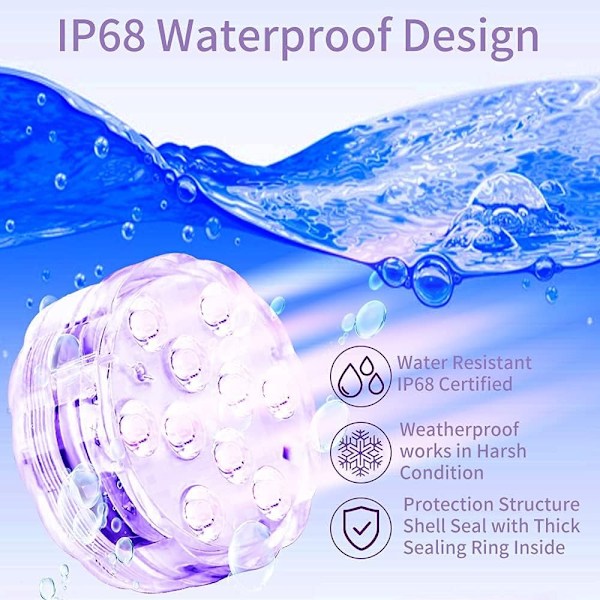 2-pack 10LED upotettavat valot IP68 vedenpitävät kaukosäätimellä uima-altaaseen kylpyyn spa-suihkuun lampeen akvaarioon
