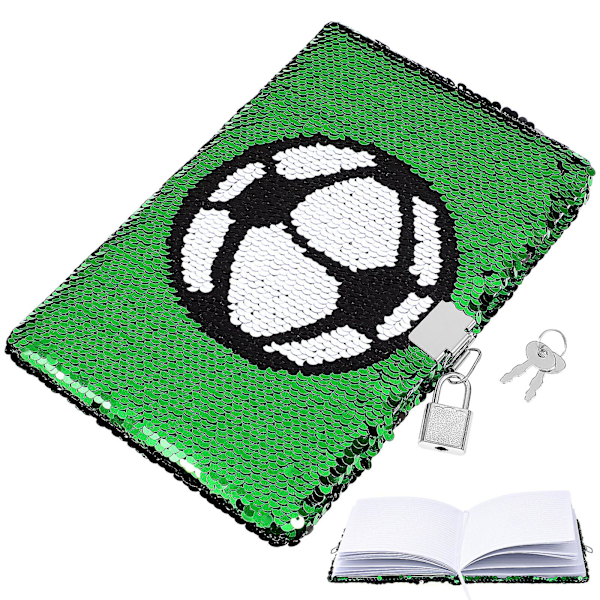 Satinbånds-Notisbok, Vendbar Fotballmotiv, Notisbok med Lås og Nøkkel, Dagbok, Reise Notisbok, Dagbok for Barn og Voksne