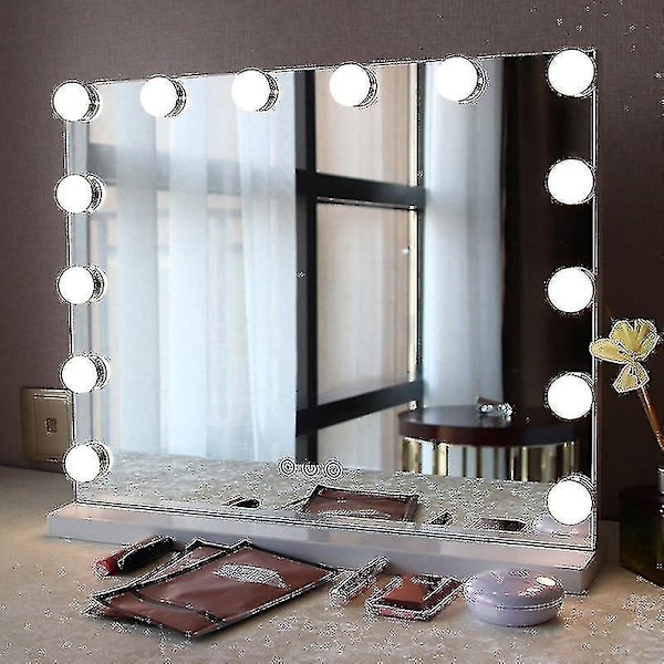 Spejllampe Kit, LED Smykke Makeup Lys 10 Pærer Dæmpbar Stick On Spejl USB til Omklædningsrum, Badeværelse, Soveværelse - Perfekt -AD6-