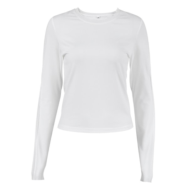 Langærmet skjorte dame tight rundhalset langærmet crop top Y2K slim fit toppe vit L