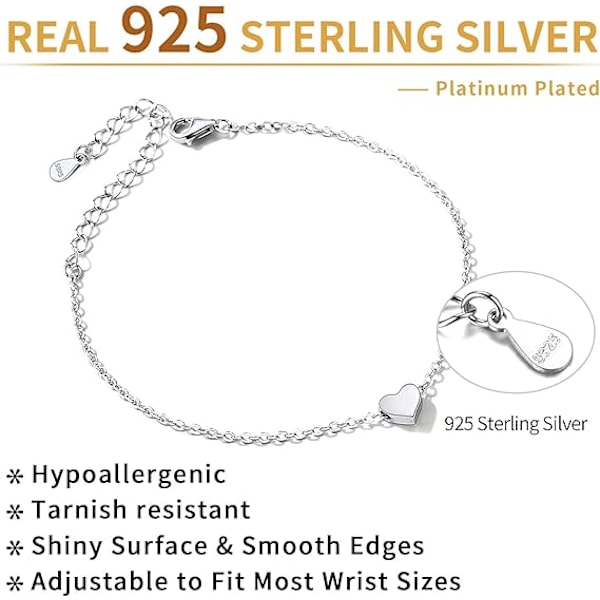 Minimalistisk armbånd i 925 sterlingsølv med hjerte, måne, stjerne, bar og lotus for kvinner, 16cm + 5cm (forlengelse)-AD4-