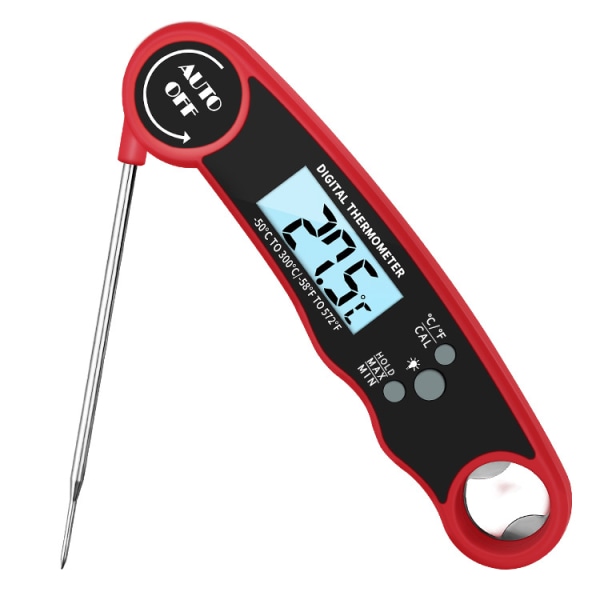 Digital termometer, BBQ Ultra snabb vattentät termometer med LCD-display vikbar Röd