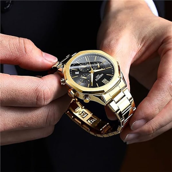 Watch Analog Minimalism Dial Octagon Watch för män Business Chronograph Pojkklänning Watch i rostfritt stål Gold 22mm