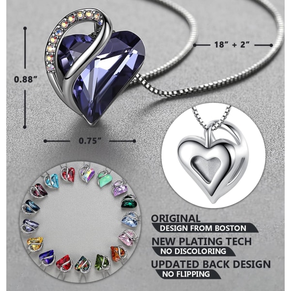Infinity Love Hjärtformad Halsband för Kvinnor, Födelsedagshänge för Kvinnor med Läkande Kristaller