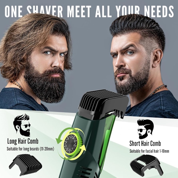 Skjeggtrimmer med vakuum for menn, mustasjetrimmer med 20 lengde- og stiljusteringer, innebygd vakuumtrimmer for mustasje, kinnskjegg{f2}-AD8-