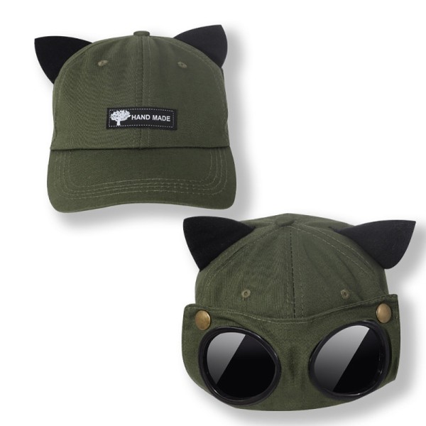 Cute Cat Ears Aviator Glasses Baseball Cap Sunglasses