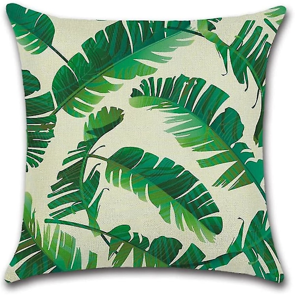 Set med 4 vattenavvisande kuddfodral för utomhusbruk, dekorativa för soffa, trädgård 45 x 45 cm (tropiska växter) -FD3-
