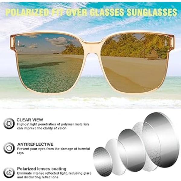 Solbriller som Passer Over Briller Oversized Polariserte Skinnende for Kvinner Solbriller UV400 B0269 -AD11-