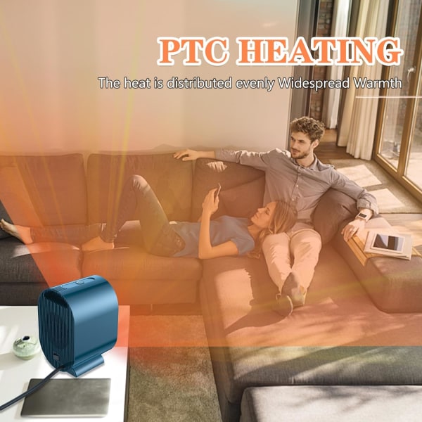 Mini energibesparande värmefläkt Elektrisk värmefläkt 220V 1200W 2 lägen för vardagsrum, sovrum, badrum [Tyst - Blå]