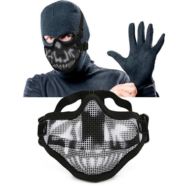 Metallnät Ansiktsmask Taktik Halv Överdrag Skyddande för Paintball CS V1