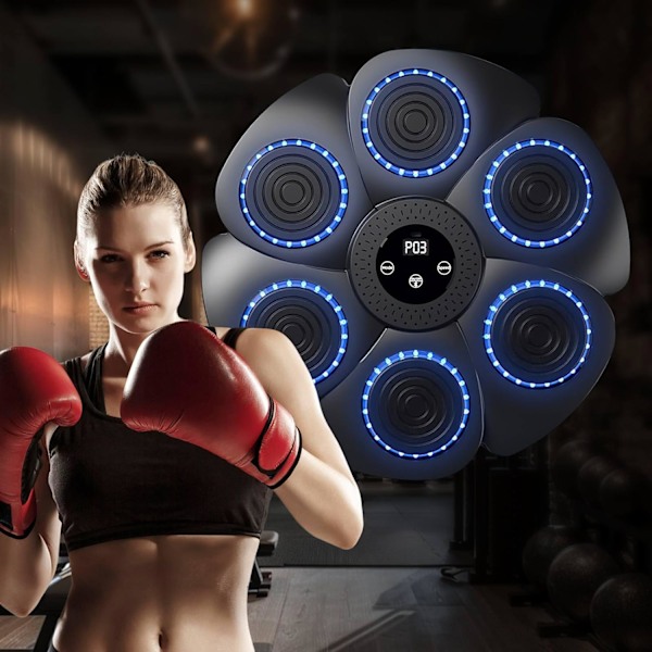 Musikalisk Boxningsmaskin, Smart Väggmonterad Boxningsmaskin - Bluetooth med Boxhandskar för Vuxna och Barn, 9 Hastigheter och Nedräkningslägen -AD9-