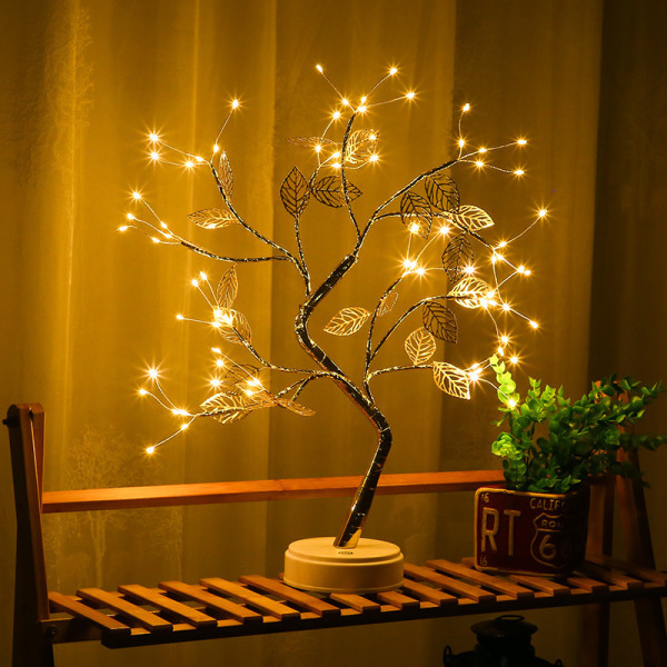 LED-ljusträd, guldfolie 72 LED-pärlor USB ljusträd, bordslampa för juldekoration Lämplig för heminredning, jul (varmvit)