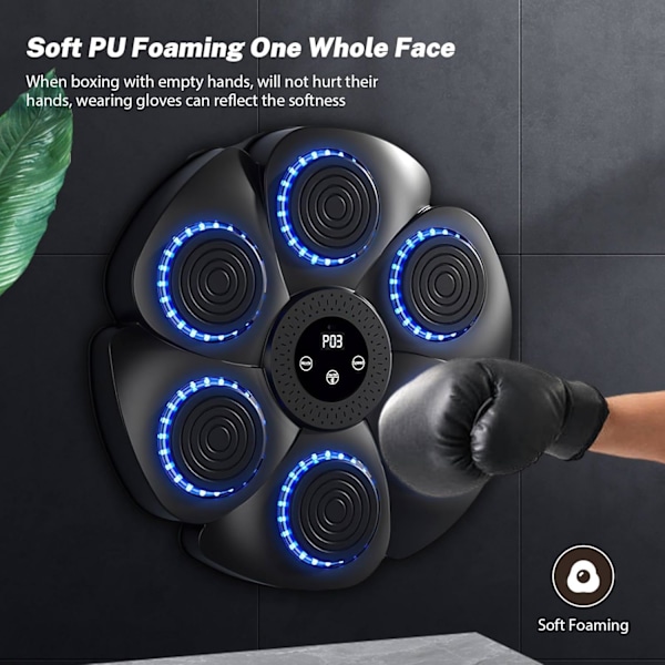 Musikalisk Boxningsmaskin, Smart Väggmonterad Boxningsmaskin - Bluetooth med Boxhandskar för Vuxna och Barn, 9 Hastigheter och Nedräkningslägen -AD9-