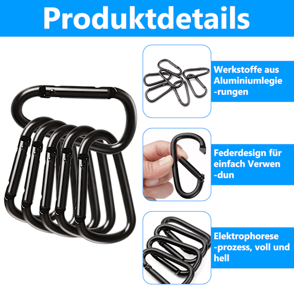 20-pack små aluminiumkarbinhakar, 40 x 4 mm minikarbinhakar, små svarta karbinhakar för ryggsäck, bälte, tält, camping, resor{sl}-AD8-