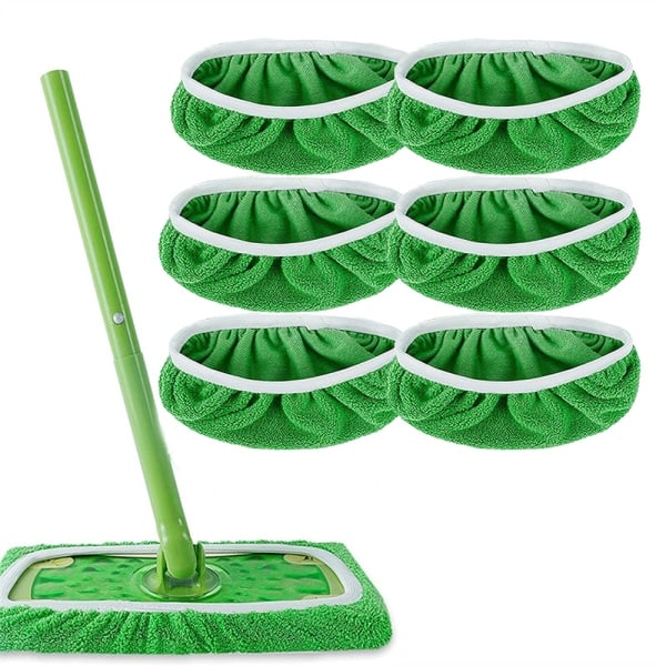 Swiffer Mop Ersättningsduk Absorberande svamp Hushålls våt & torr snurrande moppduk Grön 6pcs