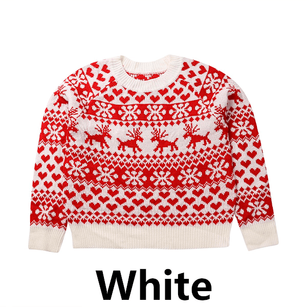 Kvinner julestrikket genser julenisse trykk genser White-AD7- White L