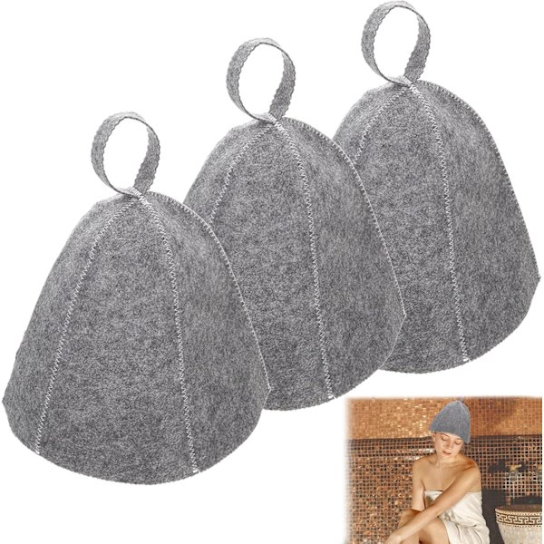 3 st bastuhättor - grå filtbastuhatt för kvinnor och män filtbastuhatt-AD8-
