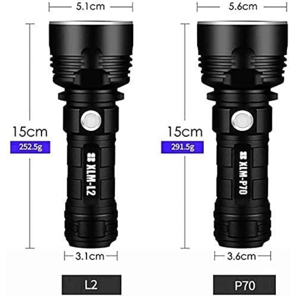 P70 ficklampa 3000-10000 lumen högpresterande LED-ficklampa Svart