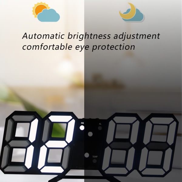 Digital väggklocka LED elektronisk väckarklocka 3d digital klocka Vit