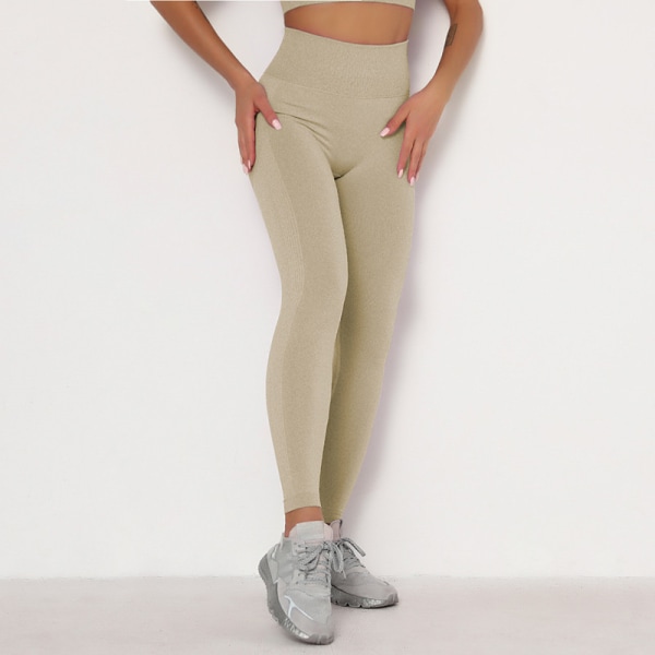 Sport Leggings Høj Talje til Kvinder Gym Fitness Workout Sømløse Yogabukser Khaki L