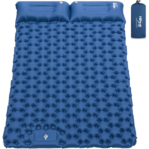 Ultralett Oppblåsbar Liggeunderlag med Innebygd Fotpumpe, Slitesterk Kompakt Vanntett Luftmadrass for Camping, Vandring (Blå Dobbel) -FD3-
